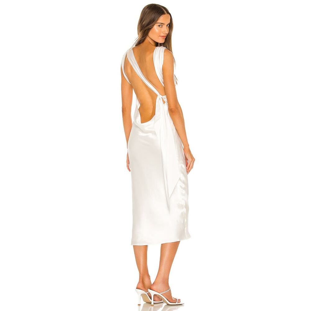 The Bar Draped Boat Neck Silk Max Dress Blanc - 2